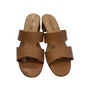 Sophia Milano Italy Women’s Leather Sandals Tan Slip On Block Heel Sz 7.5